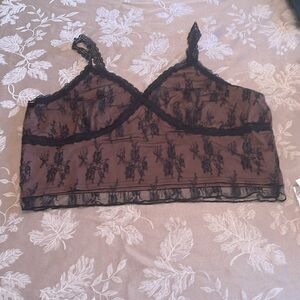 SHEIN cropped cami sheer stretch lace overlay